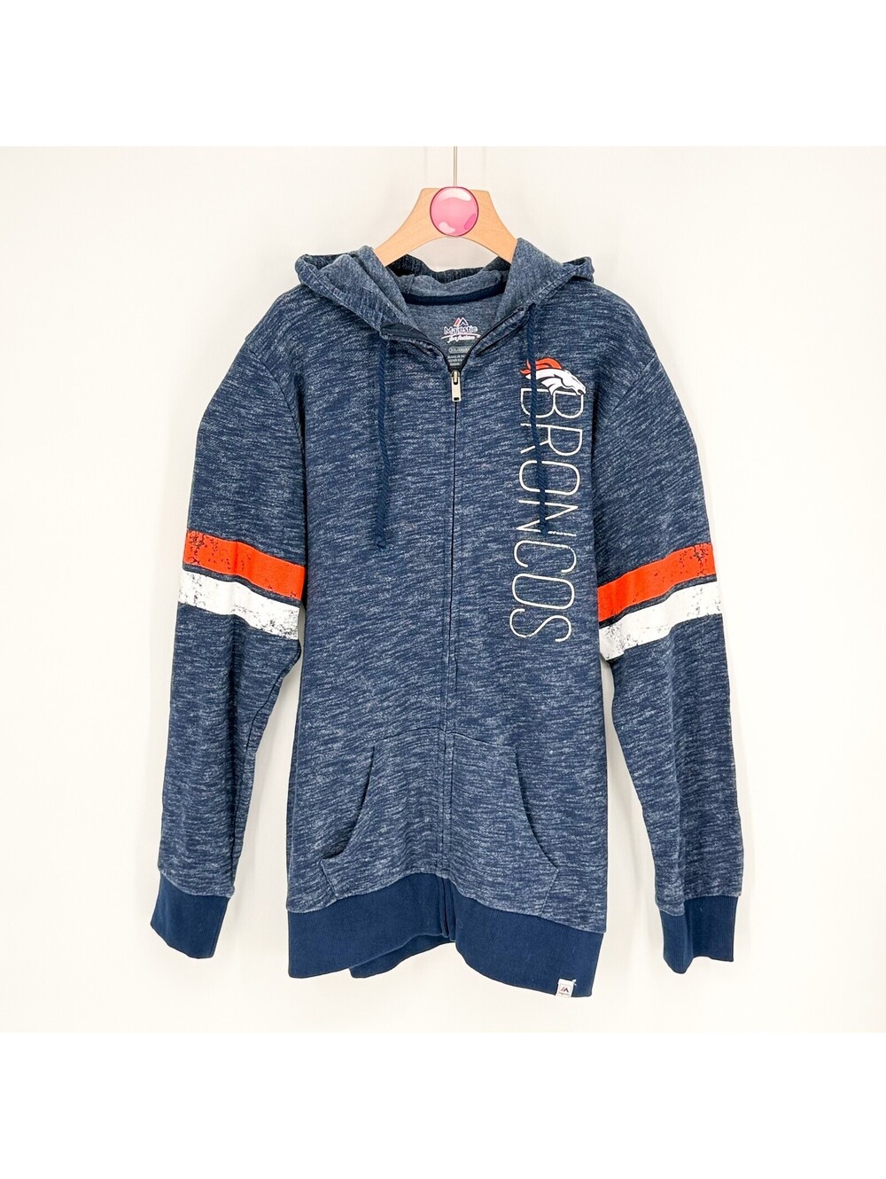 Majestic Denver Broncos Sequin Full Zip Sweater Women's 2X